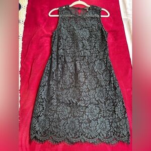 Banana Republic Navy Black Lace Overlay Dress with keyhole back 8P